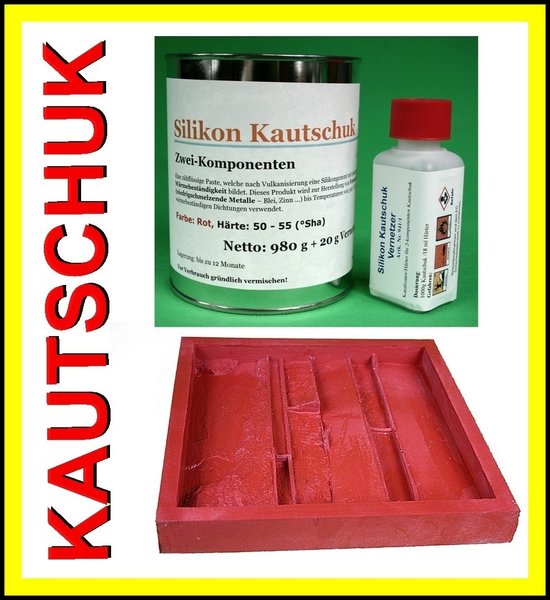 Silikon Kautschuk 55 ShA, 1 kg mit Vernetzer, Hitzebeständig bis 320°C, Rot