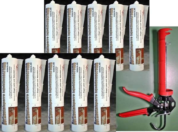 Injektionscreme gegen feuchtes Mauerwerk 10 x 310 ml + Kartuschenpistole